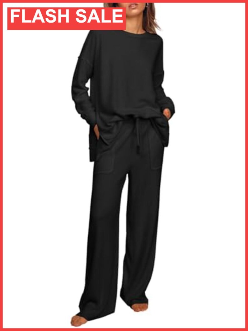 Womens 2 Piece Micro Fleece Sweatsuit Set Long Sleeve Wide Leg Pants